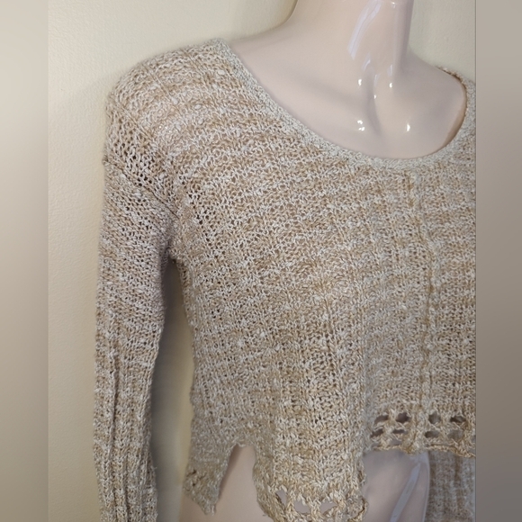 FREE PEOPLE Cotton linen knit cropped sweater top xs - Picture 3 of 13